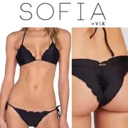 Sofia by Vix Black Pink Ripple Bikini Set Triangle Side Tie Bottom XS NWT