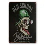 Tin Sign Old School Bikers Brookly Rustic Look Decorative Wall Art