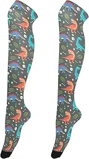 [Caihoyu] Women'S Tall Knee High Socks Fashionable Extra Long Socks Thighs High Socks for Proms Baby Dinosaur Pattern Colorful, Baby Dinosaur Pattern Colorful