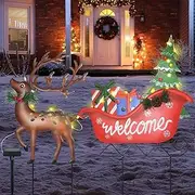 2 Pack Solar Christmas Decorations Outdoor Waterproof, Metal Reindeer Yard Stakes Signs Xmas Decor for Outside Garden Lawn Porch