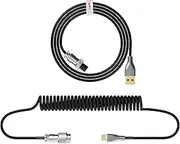 RAYWE USB to Type-C Keyboard Coiled Cable Detachable Mechanical Keyboard Coiled Cable with Metal Aviation Connector Nylon Black