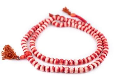 Red Rustic Bone Mala Beads 10mm Nepal Round Large Hole 34 Inch Strand