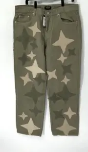 Boohoo man NWT relaxed fit start patchwork jeans Size 36 Stars Green
