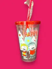 Peanuts Snoopy Charlie Brown Linus Lucy HAPPY HOLIDAYS Tumbler Cup 16 oz. New