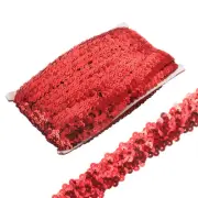 10 Yards 1.2 Inch Elastic Sequins Trim Flat Stretch Sequin Ribbon, Red