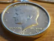 1968 Silver Kennedy Half Dollar Pendant on an 18" Sterling Silver Snake Chain.