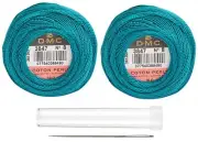 DMC Pearl Cotton Size 8 Ball - Chinese Green (2 Balls) Bundle + Case and Needle