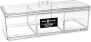 Isaac Jacobs 3-Compartment Clear Acrylic Rectangular Stackable Organizer with Lid, Multi-Sectional Drawer Tray, Storage Solution for Makeup, Craft Supplies, for Bathroom, Kitchen, Office (1, Clear)