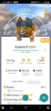 Shiny Alolan Golem ( Maxed To Level 50 ) ( Two Charged Moves ) Pokemon Trade Go