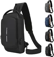 [Generic] New Carbon Fiber Streamline Anti-Theft Sling Bag, USB Charging Sport Sling, Waterproof Shoulder Backpack