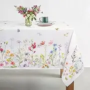Spring Floral Tablecloth, Fabric Easter Coloring Rectangle Table Cloth For Spring Dining Room Easter Decorations, Waterproof Wrinkle Free Spring Floral Tablecloth Rectangle 60 X 120 Table Cover