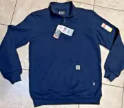 Carhartt Sweater Mens M Tall Blue FR Quarter Zip Pullover Cat 3 2112 Loose fit