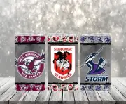NRL 12oz Insulated Tumbler Beer Coffee Cup +Lid Manly Sea Eagles St George Storm