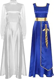 [FEESHOW] Women's Praise Dance Outfit Sleeveless Overlay Tunic with Maxi Dress Worship Liturgical Dancewear