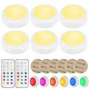 LED Puck Lights with Remote Control Wireless Under Cabinet Lighting Battery Powered Lights Stick on Lights Color Changing Lights with Dimmer and Timer AA Batte