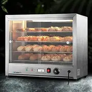 Devanti Food Warmer, 1000W Display Cabinet Commercial Electric Pie Foods Warmers Buffet Showcase Home Kitchen Restaurant Car Appliances Counter Top, With 4 Tier Shelves and Removable Crumb Tray Silver
