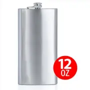 12oz Flask Stainless Steel Attached Screw Cap Hip Pocket Liquor Irish Whiskey