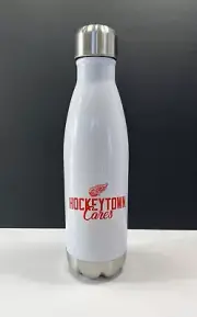 Redwings Hockey Metal Water Bottle, White, RW logo with 'Hockeytown Cares'