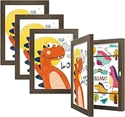 BAIJIALI Brown Art Wall Frames for Kids Artwork - Front Opening Holds 150 Drawings, 3D Crafts - 4 Packs 8.5x11 with mat or 9x12 without Mat