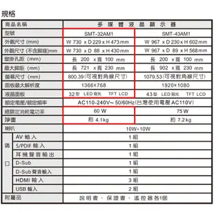 SANLUX台灣三洋32吋HD液晶顯示器/無視訊盒 SMT-32AM1~含桌上型拆箱定位+舊機回收