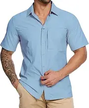 [YOUPHYIMAI] Men's Short Sleeve Outdoor Shirt Quick-Drying Casual Shirt Breathable Functional Shirt Hiking Shirt for Fishing Safari Travel Golf