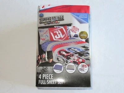 Justice League Full Size Bed Sheet Set 4 Piece Superhero Bedding Microfiber NEW