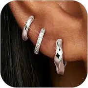 [Kakonia] Gold Hoop Earrings Set for Women Hypoallergenic 18k Gold Plated Dangle Hoop Huggie Stud Earring Stacks Pack Dainty Earings Cartilage Piercing Jewelry Silver