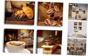 Kitchen Canvas Art Coffee Cup Canvas Prints - 4 Panels Framed Ready To Hang -