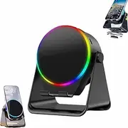 4-in-1 Wireless Sound Hub – Rotating Bluetooth Speaker, Cell Phone Stand with Wireless Bluetooth Speaker HD Surround Sound, Angel Adjustable Power Bank Bracket with Colorful Ambient Light(Black)
