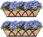 ZVOWOS Flat Railing Planter Window Box 2 Pack 30" Horse Trough Planter with Coco Fiber Liner Metal Window Planter Box Deck Balcony Rail Planter for Outdoor Porch Fence Patio