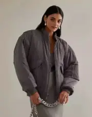 Anthropologie Zip Front Padded Bomber Jacket Size Large (UK 14 16)