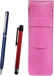 Pink Grain Leather Pen Case Metal Touch Stick Red and Slim Swivel Ballpoint Pen Set Blue SASP-ALR-PD04-L