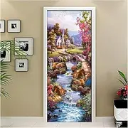 Door Stickers Oil Painting Landscape 3D Door Sticker PVC Material Waterproof Doors Poster Wall Decal for Living Room Decor(95x215cm)