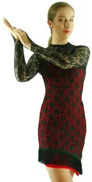 Red Black Lace Modern Jazz Latin Ballroom Salsa Dance Dress Costume - 8 10 12 14