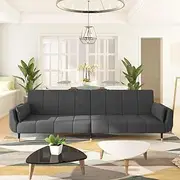 2-Seater Convertible Sofa Bed with Two Pillows in Dark Grey Velvet, Adjustable Backrest, Ideal for Small Living Spaces, Sofa Dimensions 220x84.5x69 cm