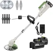 Electric Grass Trimmer - Telescopic Cordless Strimmer & Weed Wacker with 2 * 21V Batteries, 3 Types of Blades, Garden Lawn Edger for Efficient Lawn Care & Weed Pruning