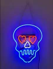 Skull Skeleton Haunted Heart Acrylic 14"x10" Neon Light Sign Lamp Real Glass Art