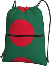 EdWal Flag Of Bangladesh Print Drawstring Backpack Gym Bags Sports Bags With Zipper Pocket For Travel Swimming Beach, Black, One Size