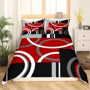 Kids Red and Black Bedding Set Full Size Geometry Circle Duvet Cover for Boys...