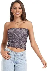 [GuoChe] Sexy Crop Tops for Women Merry Christmas Ethnic Purple Comfy Strapless Tube Bra Tank Tops for Teen Girls Party, Merry Christmas3, Large