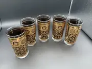 Libbey Prudential Black And Gold Glasses Designed By Fred Press Set Of 5