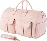 [seyfocnia] Convertible Carry on Garment Bag for Women,Leather Garment Bags for Travel with Shoe Pouch 2 in 1 Hanging Suitcase Suit Bag for Women Travel Bags for Women Duffle Bag Garment Bag Gifts, Pink-2Pockts-gz