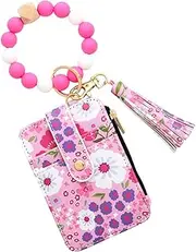 [Ungtyb] Floral Design ID Wallet, Artificial Leather Credit Card Holder, Small Floral Print Wallet, Decorative ID Bag with Tassel 8.5x12cm for Credit Cards, Light Pink, Hot Pink, Yellow, Lavender Color