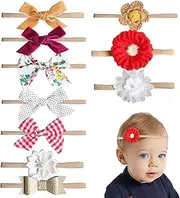 [Fellflying] Baby Nylon Headband Bows,10X Hair Bands With Bows For Baby - Comfortable Soft Stretchy Hair Bow Elastics For Baby Girls