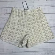 Goodnight Macaroon Woven Knit Beige Gold Sparkle Shorts High Waist Sz S NWT