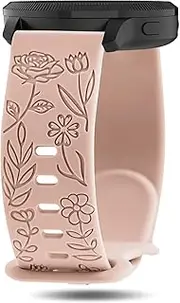 Strisinho Floral Engraved Bands Compatible with Garmin Vivoactive 5/Venu/Venu Sq/Venu 2 Plus, 20mm Flower Pattern Sport Replacement Wristband for Garmin Vivoactive 3/Forerunner 245/645 Smart Watch