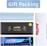 EASTTOP Diatonic Harmonica 1/7 10Holes Blue Harp Mouth Organ Harmonica Set Gift