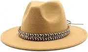 [Generic] Unisex Big Brim Fedora Hat Men Women Wedding Church Party Dress Hat Belt Accessories Panama Felt Jazz Cap