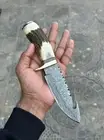 Handmade Damascus steel Gut hook skinner knife For Hunting & Fishing