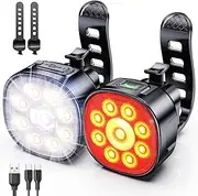 Cuvccn Bike Lights [8+7 Modes], USB Rechargeable Bike Lights Front and Back, Ultra Bright with Spotlight & Floodlight, IP65 Waterproof Bicycle Lights for Road Mountain Day/Night Cycling Safety